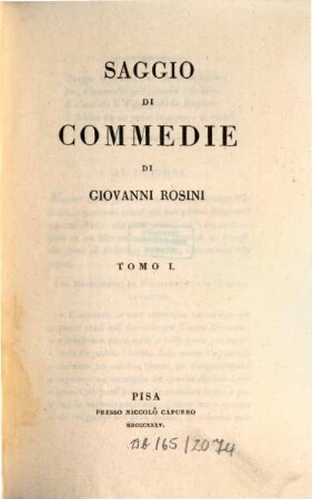 Opere di Giovanni Rosini, 1. Saggio di comedie