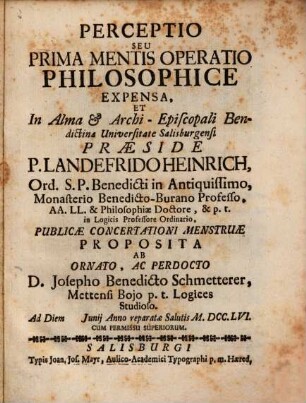Perceptio Seu Prima Mentis Operatio Philosophice Expensa