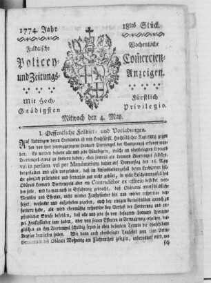 18tes Stück., Ausgabe vom 4. Mai 1774