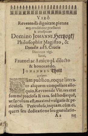 Viro Reverenda dignitate, pietate [...] Domino Johanni Hertzogk [...]