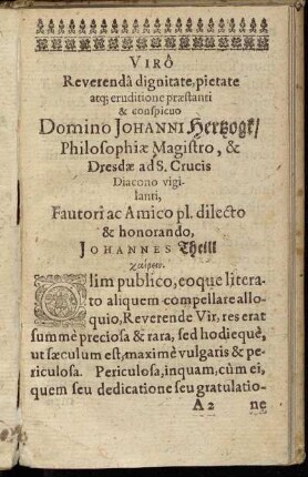 Viro Reverenda dignitate, pietate [...] Domino Johanni Hertzogk [...]