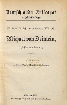 Michael von Deinlein, Erzbischof von Bamberg