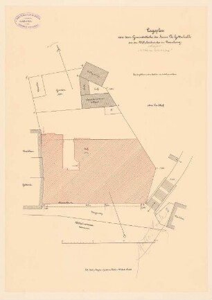 Wohn- und Geschäftshaus N. Gottschalk, Bernburg Monatskonkurrenz Januar 1888 (wahrscheinlich die Originalzeichnung): Lageplan 1:200