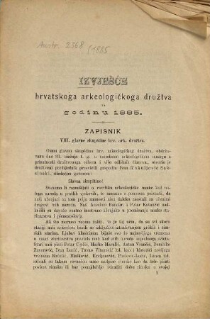 Izvješće hrvatskoga arkeologičkoga družtva za godinu ..., 1885