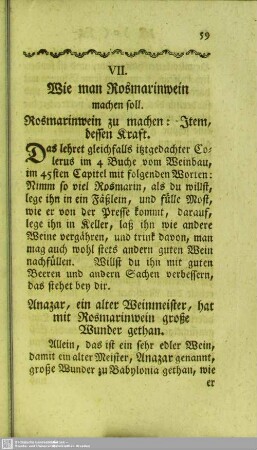 VII. Wie man Rosmarinwein machen soll