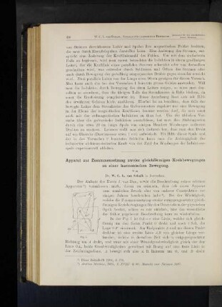 Apparat zur Zusammensetzung zweier gleichförmigen Kreisbewegungen zu einer harmonischen Bewegung.