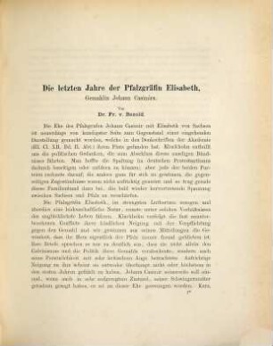 Die letzten Jahre der Pfalzgräfin Elisabeth, Gemahlin Johann Casimirs