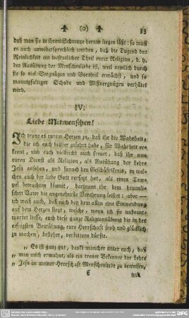 IV. Liebe Mitmenschen!