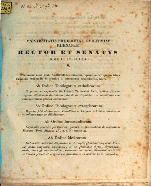 Iudicia quinque ordinum Universitatis Fridericiae Guilelmiae Rhenanae de litterarum certaminibus anni ... facta novaeque quaestiones anno ... propositae, 1842
