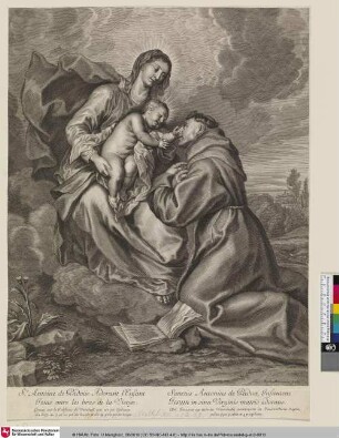 St. Antoine de Padoüe Adorant l'Enfant Jesus entre les bras de la Vierge