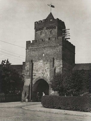 Bad Schönfließ in der Neumark. Das Soldiner Tor aus dem 14. Jh. als Teil der Stadtmauer. Innenfront