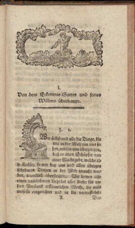 I. Von dem Erkentnis Gottes und seines Willens überhaupt.
