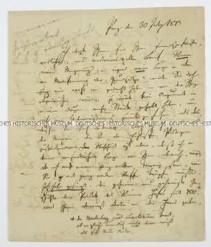 Brief Friedrich von Gentz an Ludwig Karl Georg von Ompteda mit Andeutungen zu seiner Rolle in der österreichischen Politik und in den Kriegen gegen Napoleon
