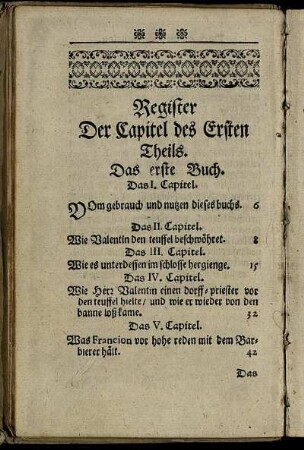 Register Der Capitel des Ersten Theils.