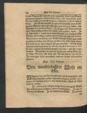 Der VII. Discurs. Von wunderbahrer Weise im Essen.