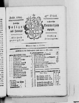 43tes Stück, Ausgabe vom 23. Oktober 1799