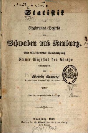 Statistik des Regierungs-Bezirks von Schwaben und Neuburg