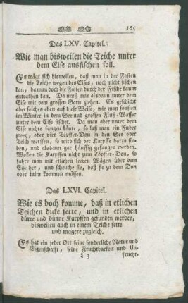 Das LXV. Capitel. Wie man bisweilen die Teiche unter dem Eise ausfischen soll