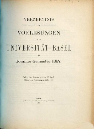 Verzeichnis der Vorlesungen. 1887. SS.