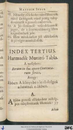 Index Tertius.