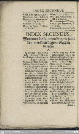 Index Secundus, Worinnen die Nomina Propria samt den merckwürdigsten Sachen zu finden