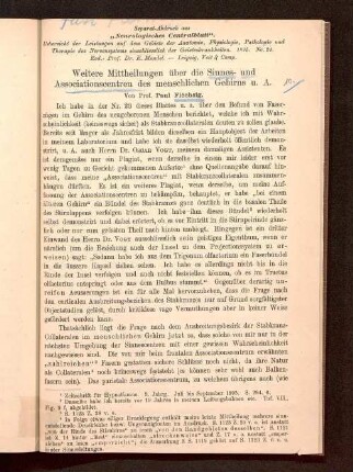Weitere Mittheilungen über die Sinnes- und Associationscentren des menschlichen Gehirns u. A.