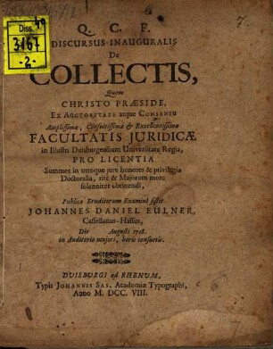 Discursus inaug. de collectis
