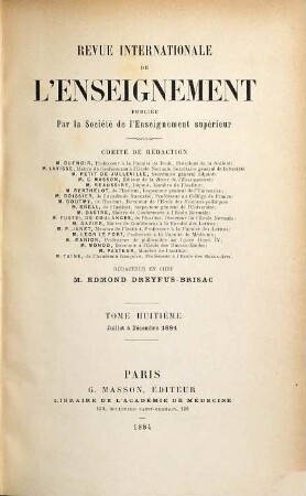 Revue internationale de l'enseignement. 8. 1884