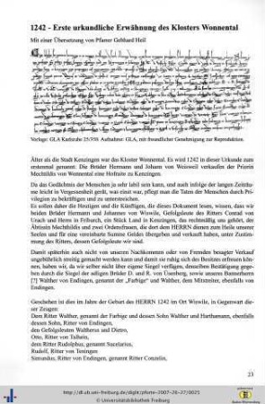 „1242 - Erste urkundliche Erwähnung des Klosters Wonnental"