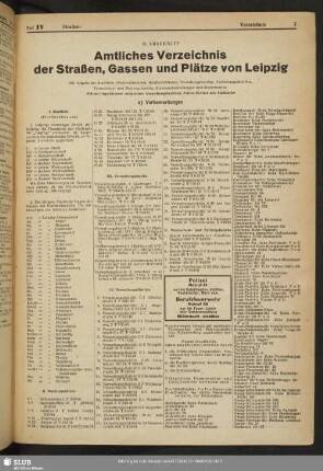 II. Abschnitt. Amtliches Verzeichnis der Straßen, Gassen und Plätze von Leipzig