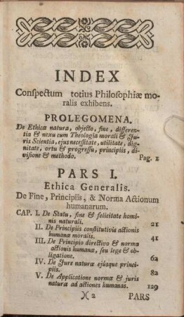 Index Conspectum totius Philosophiae moralis exhibens.