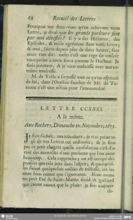 Lettre CCXXXI. A la même. Aux Rochers, Dimanche 10. Novembre, 1675