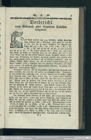 Vorbericht vom Gebrauch aller folgenden Tabellen insgemein
