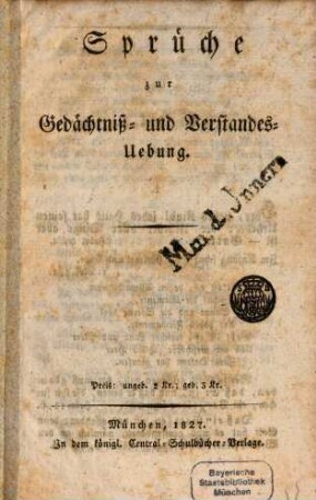 Sprüche zur Gedächtniß- und Verstandes-Uebung