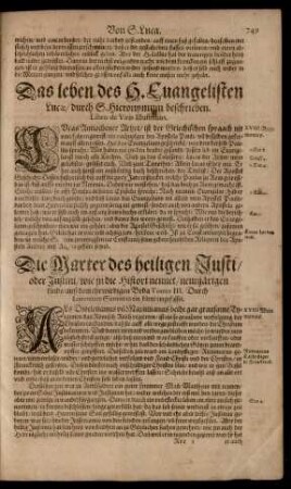 Das leben des H. Evangelisten Lucae/ ...