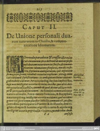 Caput II. De Unione personali duarum naturarum in Christo, & communicatione Idiomatum