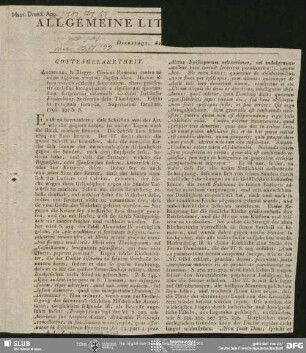 Allgemeine Literatur-Zeitung, Nr. 217, vom 09.07.1799 (unvollständig), Jena