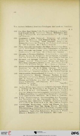Von meinen früheren Auctions-Catalogen sind noch zu beziehen