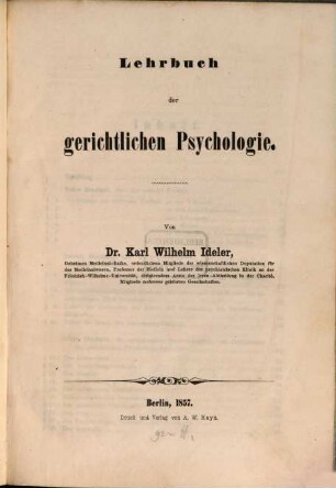 Lehrbuch der gerichtlichen Psychologie