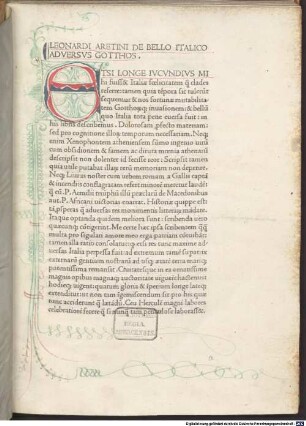 De bello Italico adversus Gothos : mit Widmungsbrief des Autors an Kardinal Giuliano Cesarini