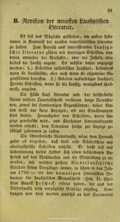 B. Revision der neuesten Lausitzischen Literatur