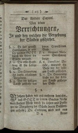 Das Andere Capitel. Von denen Verrichtungen, In und bey welchen die Vergebung der Sünden geschiehet.