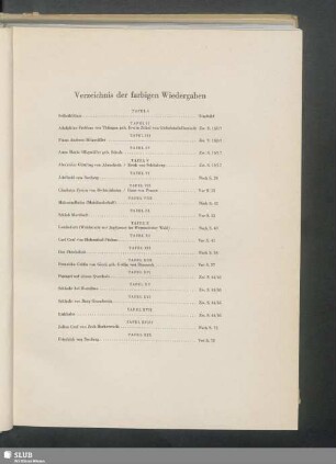 Verzeichnis der farbigen Wiedergaben