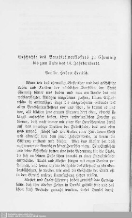 Geschichte des Benedictinerklosters zu Chemnitz bis zum Ende des 14. Jahrhunderts