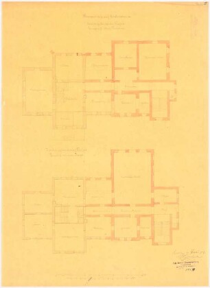 Herrenhaus Schönborn Umbau: 2 Grundrissvarianten: 1. Variante Grundriss Erdgeschoss, 2. Variante Grundriss 1. Obergeschoss, Maßstabsleiste