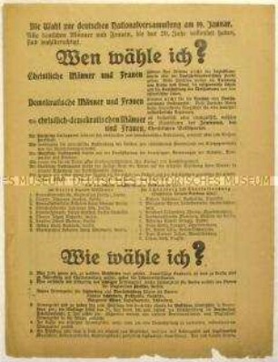 Aufruf der Zentrumspartei zu einer Versammlung am 17. Januar 1919 in Berlin und zur Wahl der Nationalversammlung