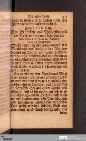 Das XXVII. Cap. Von Erbarkeit und Bescheidenheit der Wort...