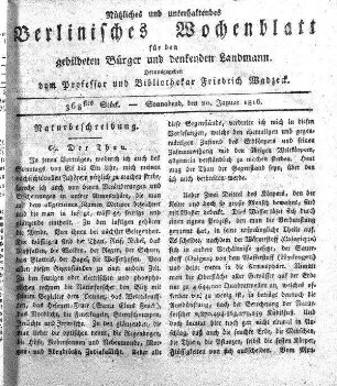 368stes Stueck, 20. Januar 1816
