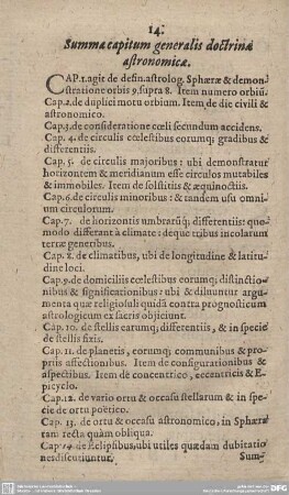 Summa capitum generalis doctrinae astronomicae.