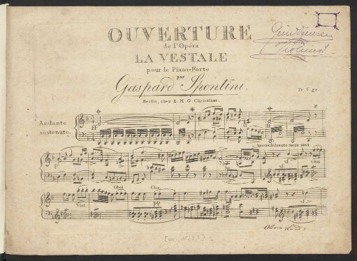 Ouverture de l'Opéra La Vestale : pour le Piano-Forte